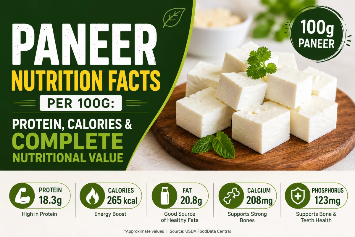 Paneer Nutrition Facts Per 100g: Protein, Calories & Complete Nutritional Value (2026)